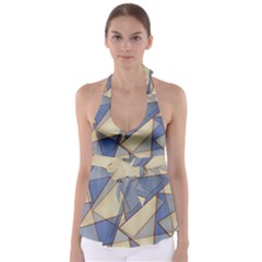 Blue And Tan Triangles Intertwine Together To Create An Abstract Background Babydoll Tankini Top by Simbadda