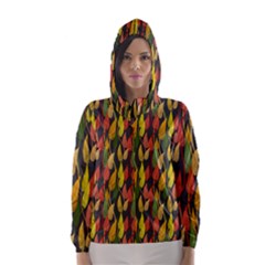 Colorful Leaves Yellow Red Green Grey Rainbow Leaf Hooded Wind Breaker (women) by Alisyart