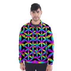 Flower Of Life Gradient Fill Black Circle Plain Wind Breaker (men) by Simbadda