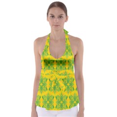 Floral Flower Star Sunflower Green Yellow Babydoll Tankini Top by Alisyart