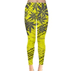 Yellow Texture Marijuana Cannabis Leggings  by PattyVilleDesigns
