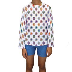 Flowers Color Artwork Vintage Modern Star Lotus Sunflower Floral Rainbow Kids  Long Sleeve Swimwear by Alisyart