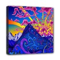 Psychedelic Colorful Lines Nature Mountain Trees Snowy Peak Moon Sun Rays Hill Road Artwork Stars Mini Canvas 8  x 8  View1