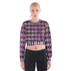 Old Version Plaid Triangle Chevron Wave Line Cplor  Purple Black Pink Women s Cropped Sweatshirt by Alisyart