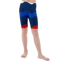 Wave Line Waves Blue White Red Flag Kids  Mid Length Swim Shorts by Alisyart