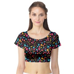 Floral Pattern Short Sleeve Crop Top (tight Fit) by Valentinaart