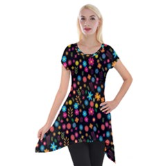 Floral Pattern Short Sleeve Side Drop Tunic by Valentinaart