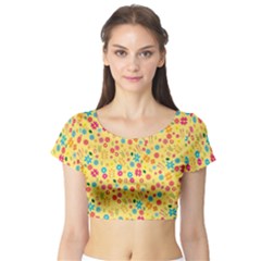 Floral Pattern Short Sleeve Crop Top (tight Fit) by Valentinaart