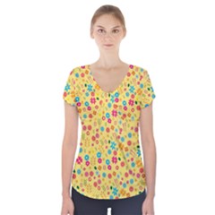 Floral Pattern Short Sleeve Front Detail Top by Valentinaart