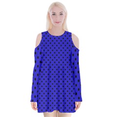 Polka Dots Velvet Long Sleeve Shoulder Cutout Dress by Valentinaart