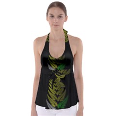 Drawing Of A Fractal Fern On Black Babydoll Tankini Top by Simbadda