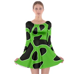 Black Green Abstract Shapes A Completely Seamless Tile Able Background Long Sleeve Skater Dress by Simbadda