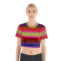 Fiestal Stripe Bright Colorful Neon Stripes Background Cotton Crop Top by Simbadda