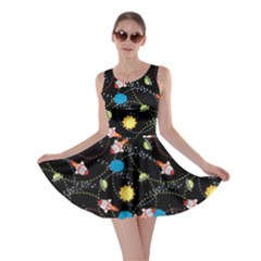 Black Space With Cute Rocket Skater Dress by CoolDesigns