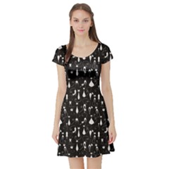 Black White Cats On Black Pattern For Your Design Short Sleeve Skater Dress by CoolDesigns