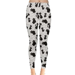 Gray Cartoon Cats Black Silhouettes With White Women s Leggings