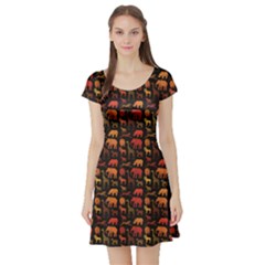 Dark Pattern With African Animals Short Sleeve Skater Dress by CoolDesigns