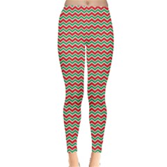 Red Repeating Chevron Zig Zag In Christmas Holiday Colors Leggings by CoolDesigns