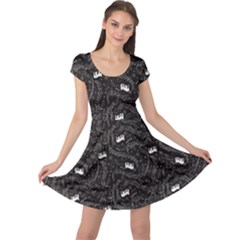 Black Beautiful Musical Pattern With Notes And Piano Keyboard Cap Sleeve Dress by CoolDesigns
