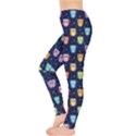 Navy Tone Colorful Owls Pattern Leggings  View3