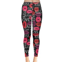 Red-kiss-love-lips-pattern Leggings  by CoolDesigns