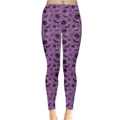 Purple Halloween Pumpkins Bats And Spiders Grungy Women s Leggings by CoolDesigns