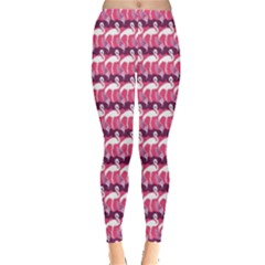 Pink Elegance Pattern Pink Flamingo And Wings Leggings by CoolDesigns