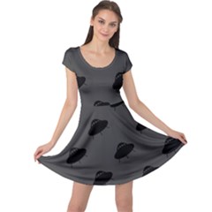 Black Ufo Web Flat Design Gray Pattern Cap Sleeve Dress by CoolDesigns