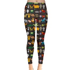 Black Set Of Funny Cartoon Animals Character On Black Zoo Leggings by CoolDesigns