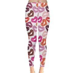 Colorful Print Of Heart Lips Kiss Valentine Cute Women s Leggings by CoolDesigns