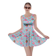Sky Blue Lollipop Candy Macaroon Cupcake Donut Skater Dress by CoolDesigns