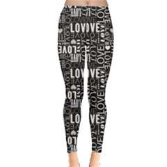 Black Love Heart Shape Pattern Leggings by CoolDesigns