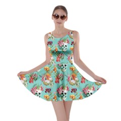 Mint Skull And Flowers Pattern Skater Dress by CoolDesigns