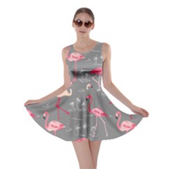 Gray Flamingo Bird Pattern Skater Dress by CoolDesigns