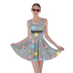 Gray Space With Cute Rocket Skater Dress by CoolDesigns