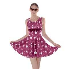 Burgundy Lovely Cats Pattern Skater Dress by CoolDesigns