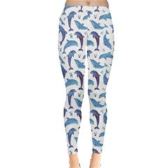 Blue Watercolor Dolphins Pattern Leggings by CoolDesigns