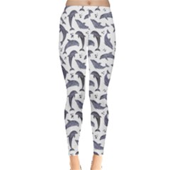 Gray Watercolor Dolphins Pattern Leggings by CoolDesigns