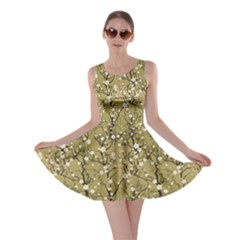 Beige Japanese Cherry Blossom Tree Pattern Skater Dress by CoolDesigns