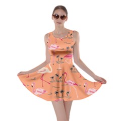 Orange Flamingo Bird Pattern Skater Dress by CoolDesigns
