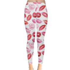 Pink Watercolor Lips Pattern Women s Leggings by CoolDesigns