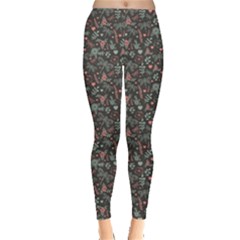 Dark Dragonfly And Flowers Nature Pattern Leggings