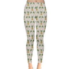 Yellow Tropical Pattern Palm Branches And Pineapples Leggings by CoolDesigns