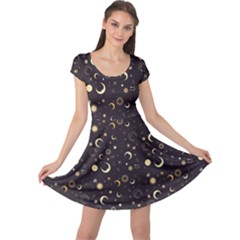 Black A Fun Night Sky The Moon And Stars Cap Sleeve Dress by CoolDesigns
