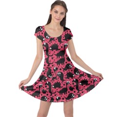 Pink Pattern Funny Dinosaurs Cap Sleeve Dress by CoolDesigns