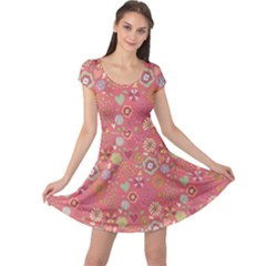 Pink Floral Flowers Design Pattern Cap Sleeve Dress by CoolDesigns