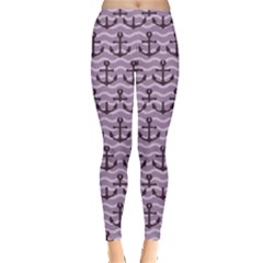 Purple With Sea Anchors Stylish Design Leggings by CoolDesigns