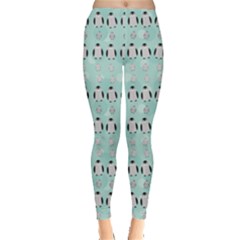 Blue Funny Penguins On Blue Pattern Leggings by CoolDesigns