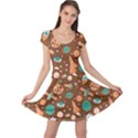 Brown Pattern with Planets Ships and Stars in Vintage Flat Style Cap Sleeve Dress View1
