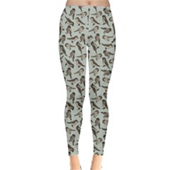 Gray Pattern Cute Little Birds Texture Leggings by CoolDesigns